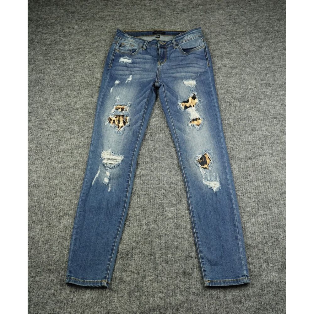 Judy Blue Jeans Womens 7/28 Denim Skinny Fit‎ Distressed Leopard Patch JB8265MD